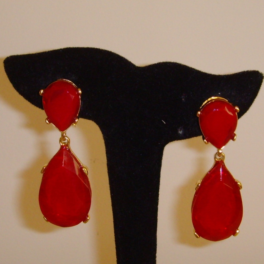 Kenneth Jay Lane Kjl Red Rhinestone Tear Drop Ear… - image 2